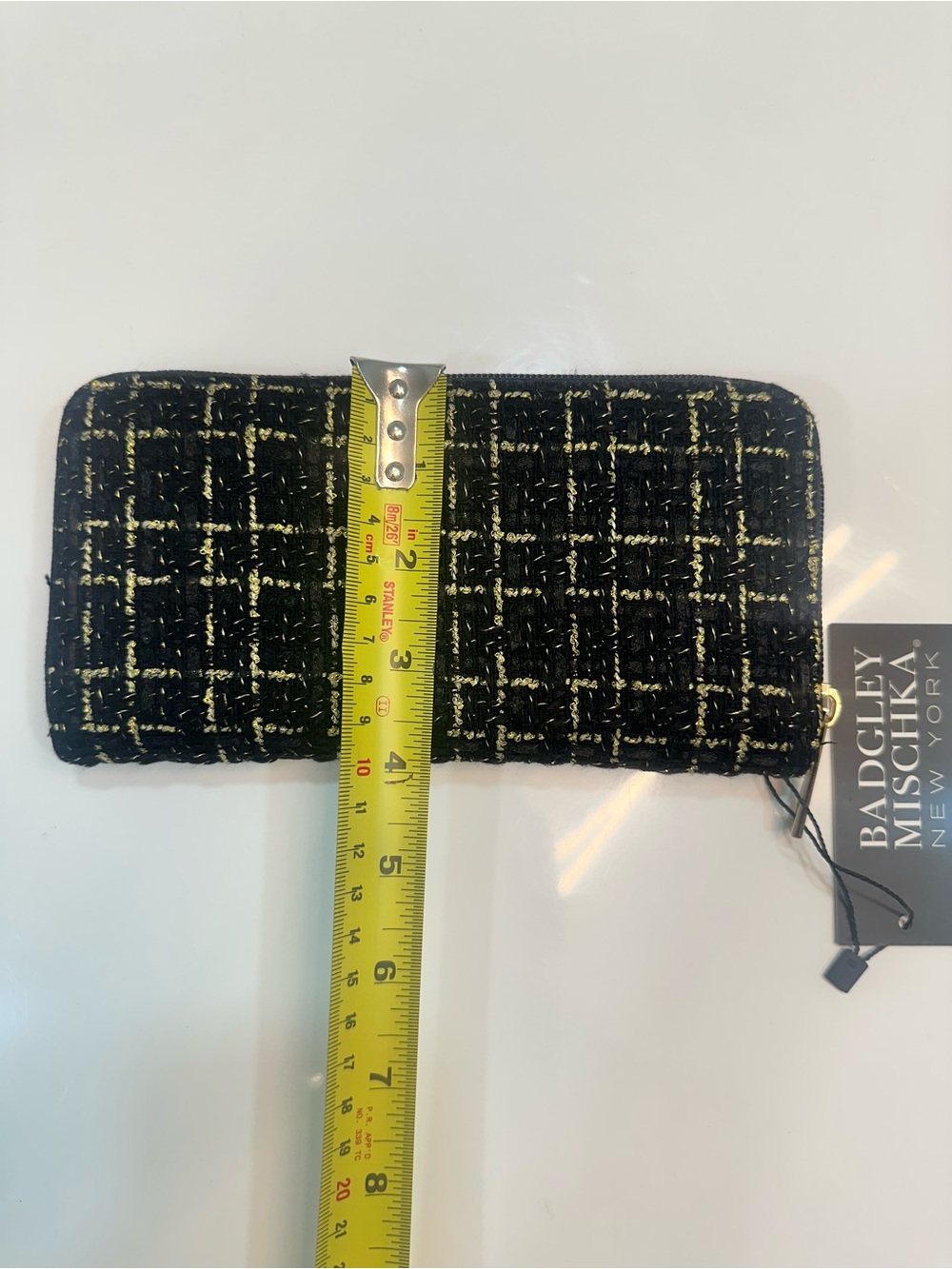 Badgley Mischka Black Tweed Zip Card Wallet with Gold Accents - Picture 6 of 9